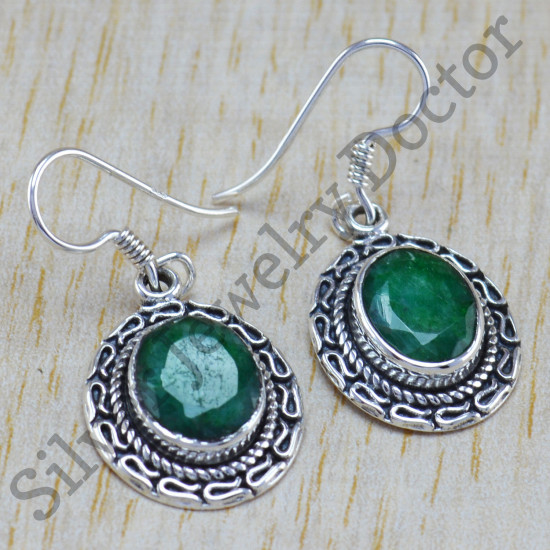 beautiful emerald gemstone handmade jewelry 925 sterling silver earring WE-6290