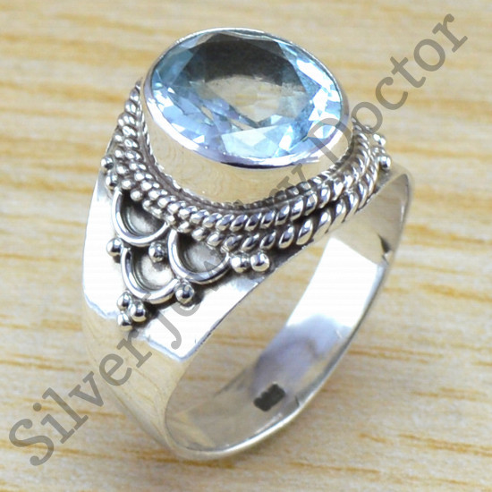 Factory Direct Blue Topaz 925 Sterling Silver Jewelry Handmade Ring WR-6309