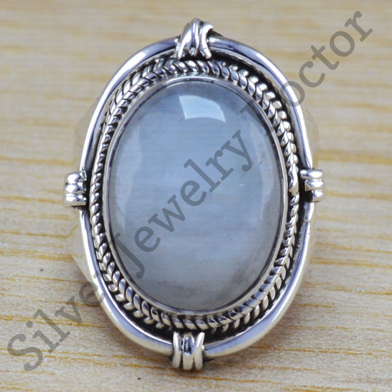 925 Sterling Silver Beautiful Jewelry Rainbow Moonstone Gemstone Ring WR-6343
