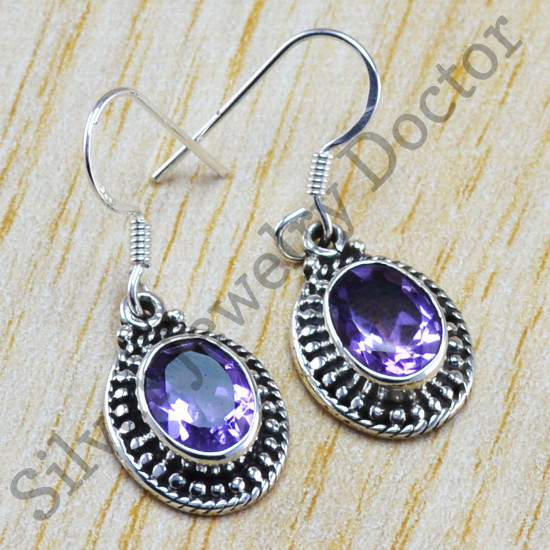 925 solid sterling silver amethyst gemstone oval shape earring WE-6350