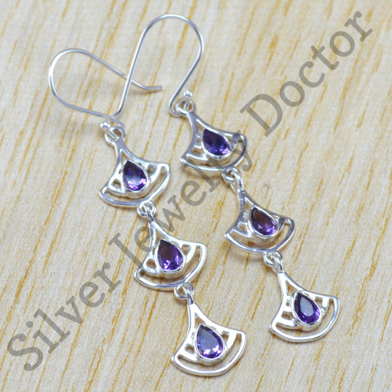 amethyst gemstone jewelry 925 silver fine handmade earring WE-6355