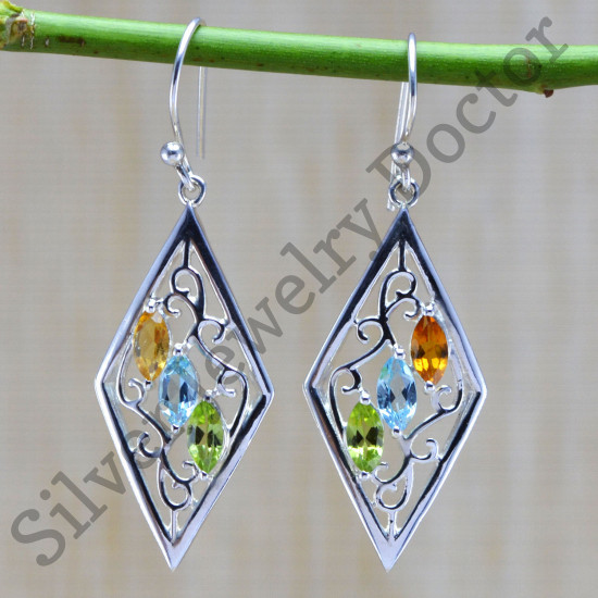 925 silver jewelry citrine , blue topaz and peridot gemstone earring WE-6356