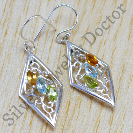925 silver jewelry citrine , blue topaz and peridot gemstone earring WE-6356