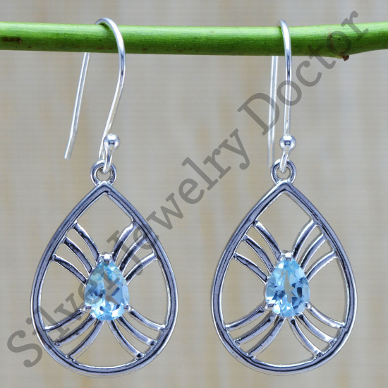925 sterling silver handmade jewelry blue topaz gemstone earring WE-6359