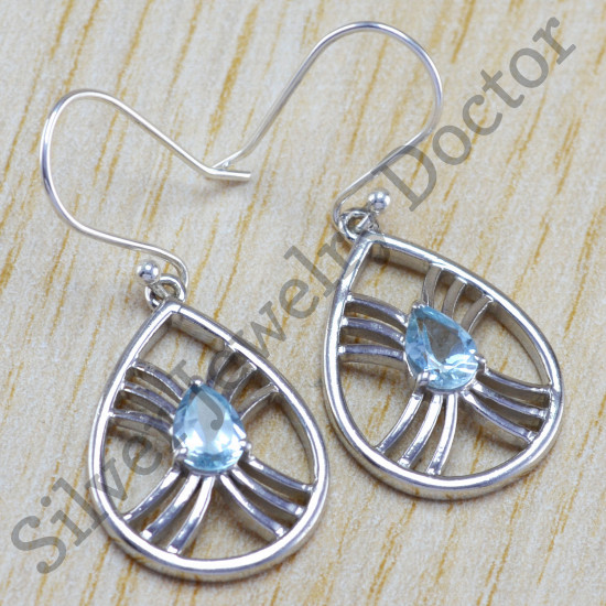 925 sterling silver handmade jewelry blue topaz gemstone earring WE-6359