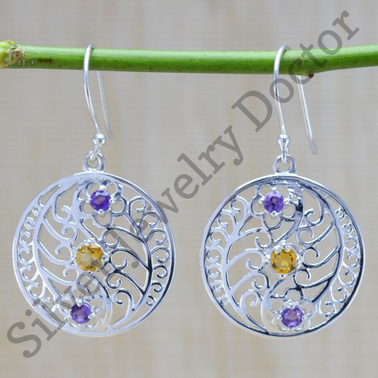 925 sterling silver jewelry amethyst and citrine gemstone new earring WE-6361