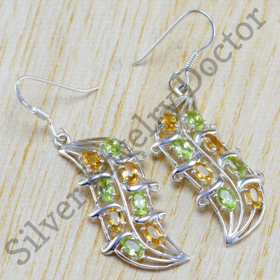 genuine 925 sterling silver citrine and peridot gemstone earring WE-6362