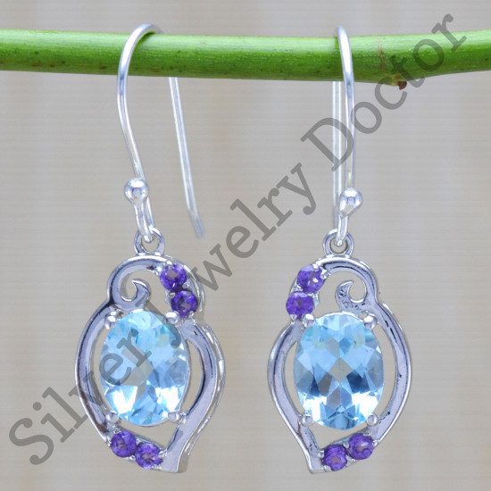blue topaz and amethyst gemstone jewelry 925 sterling silver earring WE-6364