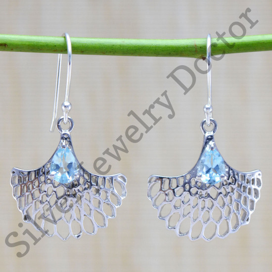 925 sterling silver jewelry blue topaz gemstone designer earring WE-6365