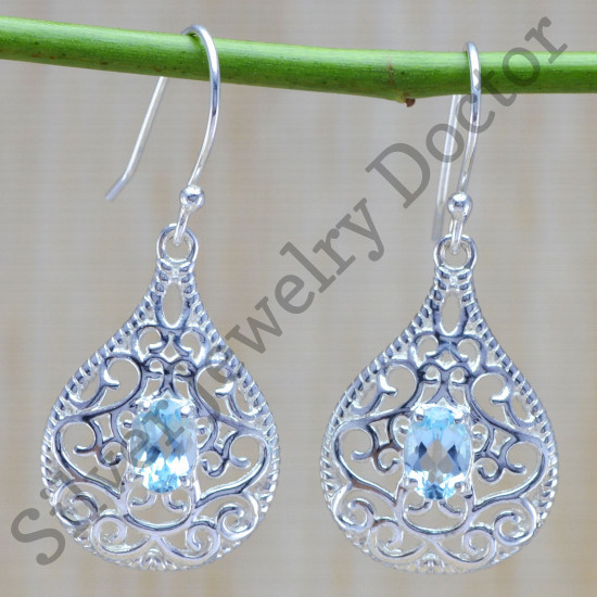 925 silver jewelry blue topaz gemstone handmade fine earring WE-6366