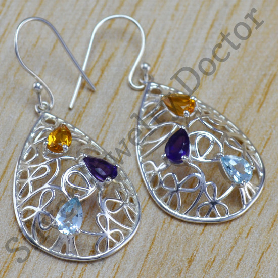 citrine and amethyst gemstone jewelry 925 sterling silver earring WE-6367
