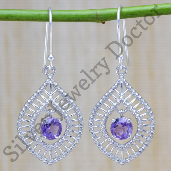 925 sterling silver handmade jewelry amethyst gemstone fine earring WE-6377