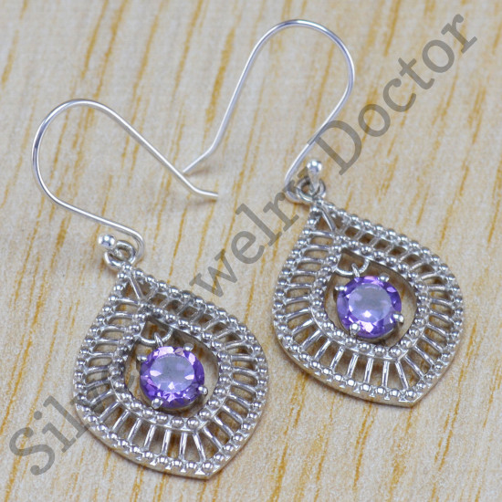 925 sterling silver handmade jewelry amethyst gemstone fine earring WE-6377