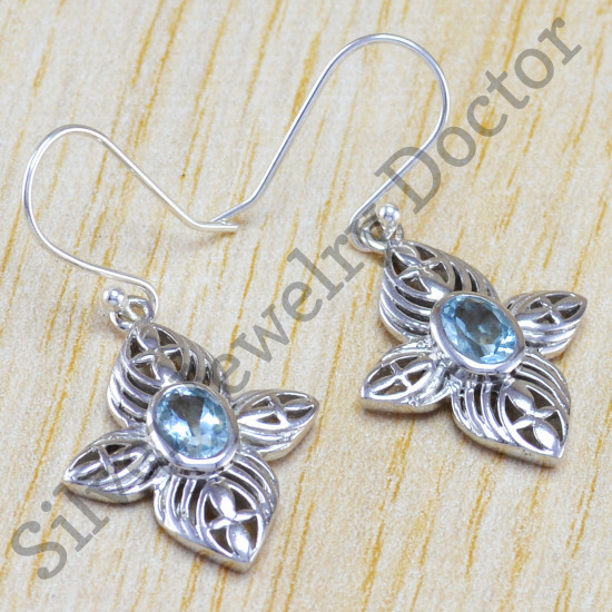 blue topaz gemstone handmade jewelry real 925 sterling silver earring WE-6378