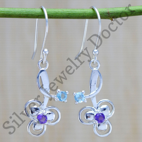 925 sterling silver jewelry blue topaz and amethyst royal earring WE-6391