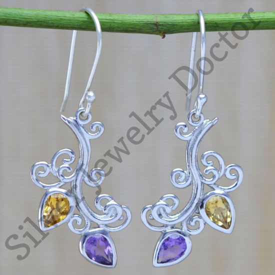 925 sterling silver jewelry amethyst and citrine gemstone earring WE-6392