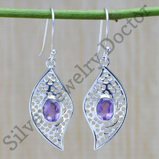 925 sterling silver hand finished jewelry amethyst gemstone earring WE-6395