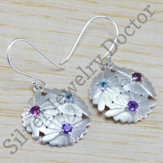 925 silver jewelry amethyst , blue topaz and garnet gemstone earring WE-6402