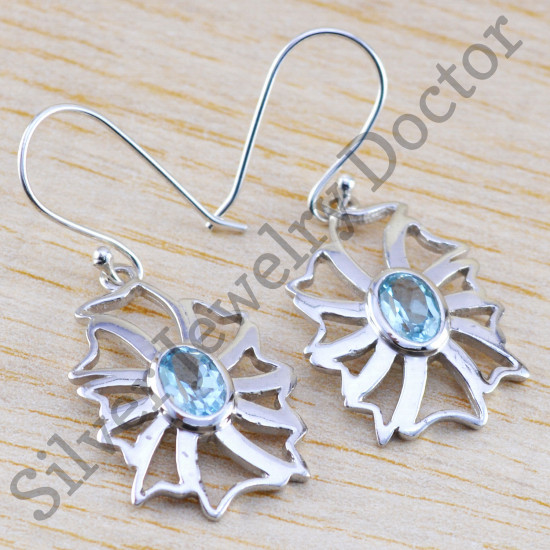 blue topaz gemstone designer jewelry 925 sterling silver earring WE-6408