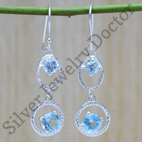925 sterling silver designer jewelry blue topaz gemstone earring WE-6412