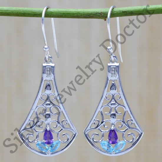 amethyst and blue topaz gemstone jewelry 925 sterling silver earring WE-6414