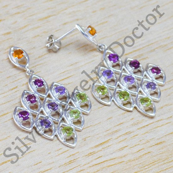 beautiful 4 stone 925 sterling silver jewelry multi gemstone earring WE-6420