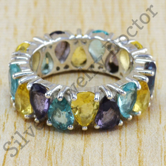 925 sterling silver jewelry amethyst, blue topaz & citrine stone ring WR-6423
