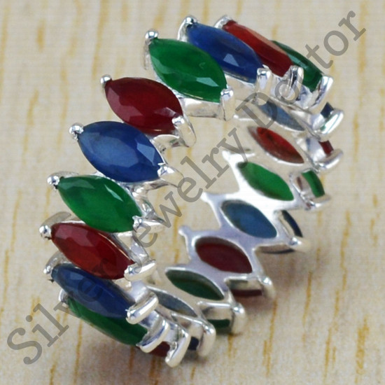 925 real silver emerald, ruby & sapphire gemstone new ring WR-6425