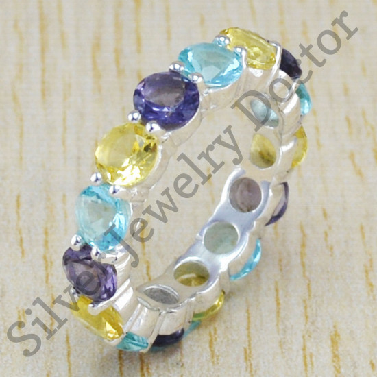 925 silver jewelry blue topaz, amethyst & citrine multi stone ring WR-6428