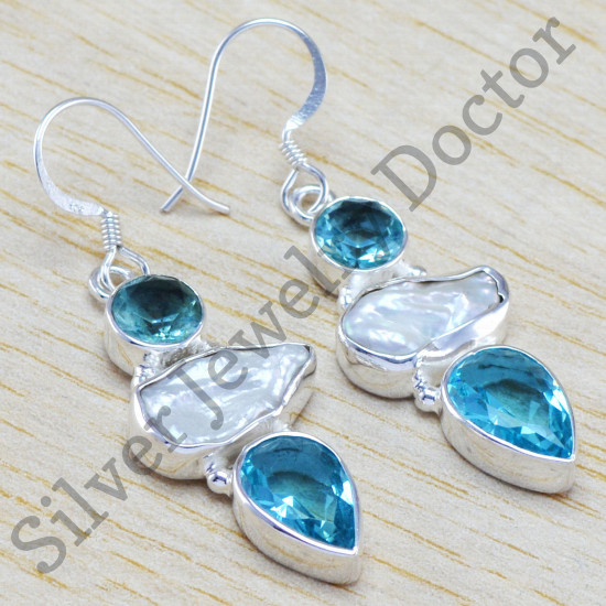 925 sterling silver handmade jewelry blue topaz gemstone earring WE-6447
