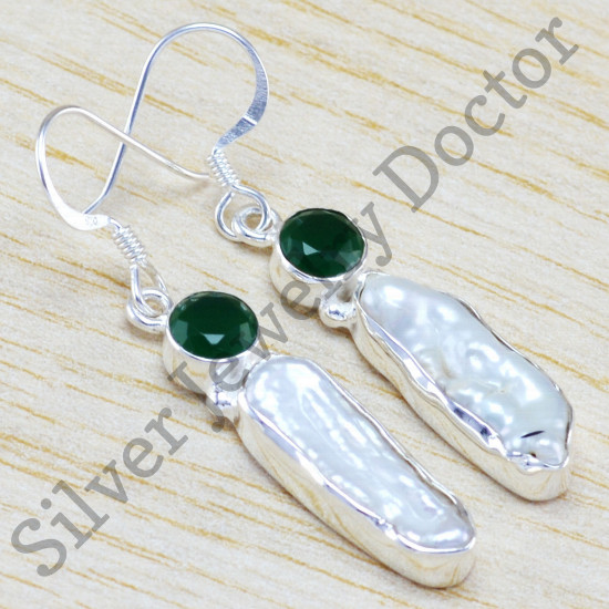 925 sterling silver jewelry emerald pearl gemstone new earring WE-6450