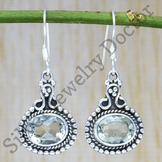 designer jewelry 925 sterling silver green amethyst gemstone earring WE-6461