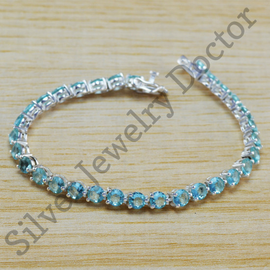 blue topaz gemstone fancy jewelry 925 sterling silver royal bracelet WB-6469