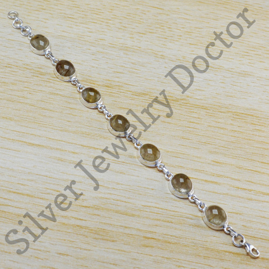 golden rutile gemstone jewelry 925 sterling silver wholesale bracelet WB-6471