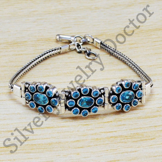 blue topaz gemstone handmade jewelry 925 sterling silver royal bracelet WB-6473