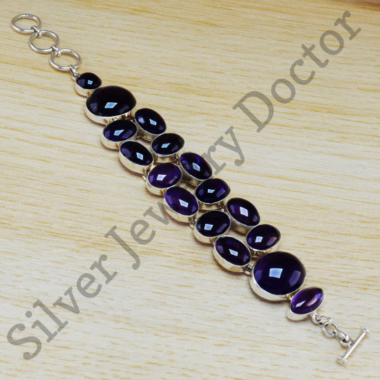 amethyst gemstone wholesale jewelry 925 sterling silver fine bracelet WB-6476