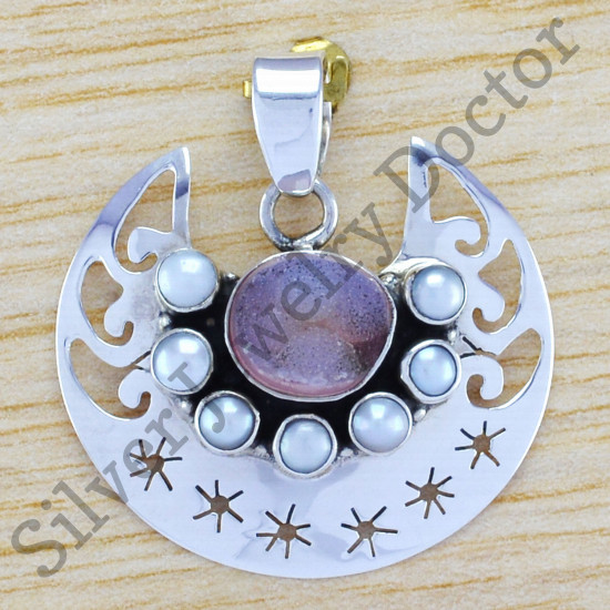 druzy & pearl gemstone wholesale jewelry silver 925 handmade pendant WP-6494