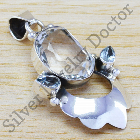 925 sterling silver jewelry crystal & blue topaz gemstone pendant WP-6496