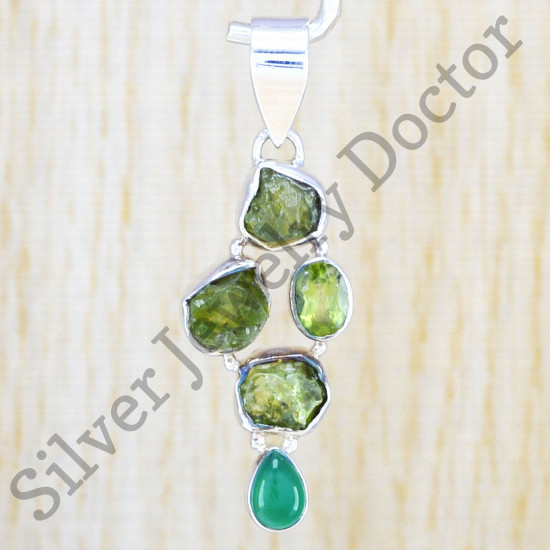 925 sterling silver fashion jewelry peridot and emerald gemstone pendant WP-6517