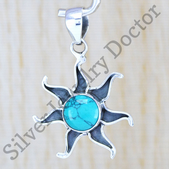 beautiful turquoise handmade jewelry 925 sterling silver pendant WP-6532