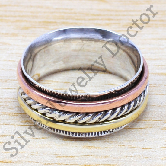 925 Sterling Silver And Brass Antique Look Jewelry Wholesale Ring SJWR-2