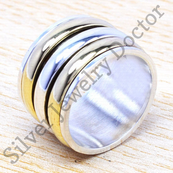 Authentic 925 Sterling Silver And Brass Handmade Jewelry Ring SJWR-25