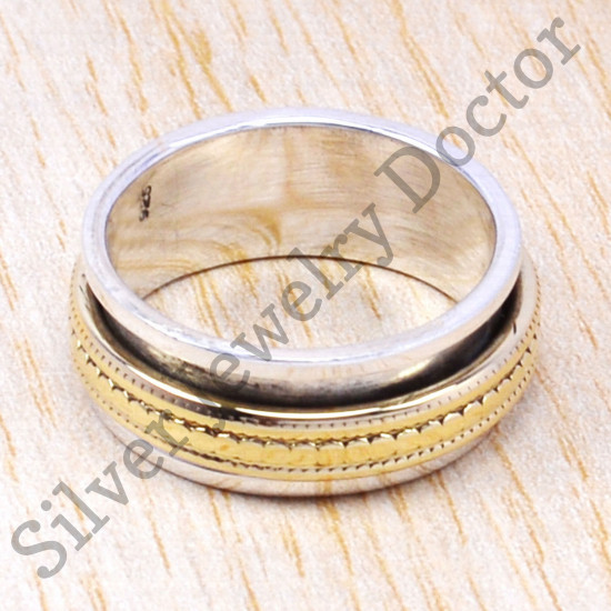 Beautiful Handmade Pure 925 Sterling Silver And Brass Jewelry Ring SJWR-58