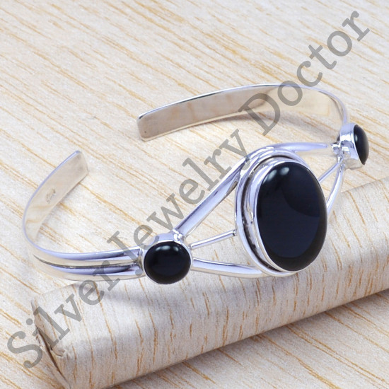 black onyx gemstone wholesale jewelry 925 sterling silver bangle SJWB-16