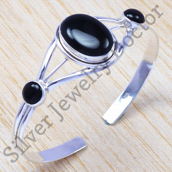 black onyx gemstone wholesale jewelry 925 sterling silver bangle SJWB-16