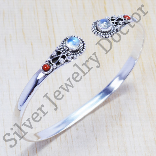 wholesale 925 sterling silver jewelry carnelian and rainbow moonstone bangle SJWB-46