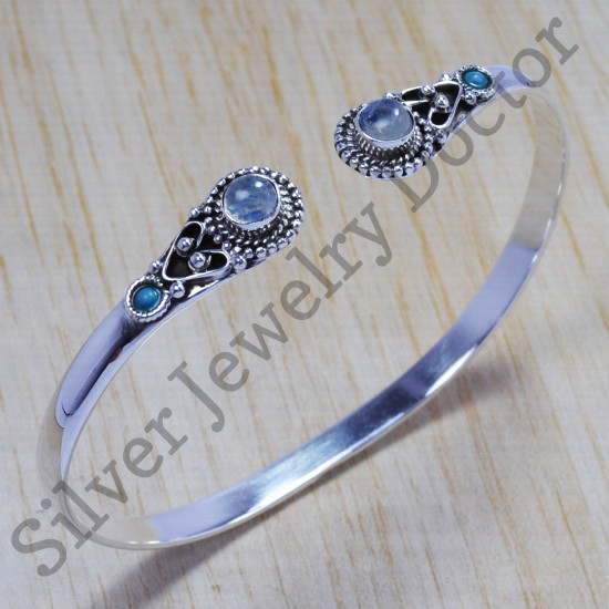 925 sterling silver jewelry chalcedony and rainbow moonstone designer bangle SJWB-47