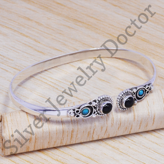925 sterling silver jewelry black rutile and turquoise new fashion bangle SJWB-54