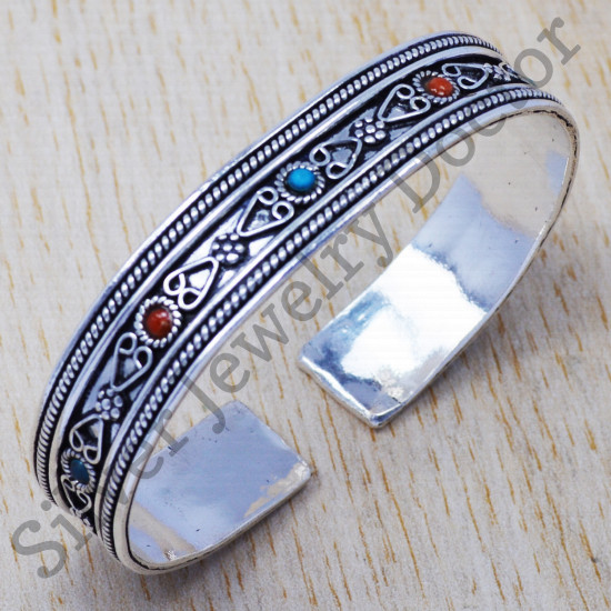 925 sterling silver jewelry carnelian and turquoise gemstone handmade bangle SJWB-63