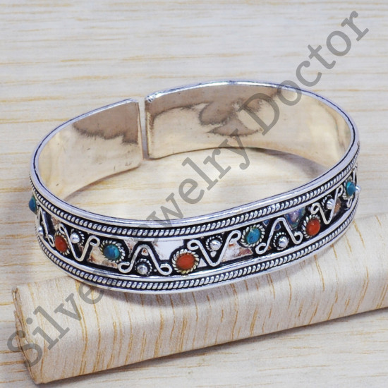 925 sterling silver jewelry carnelian and turquoise gemstone royal bangle SJWB-67